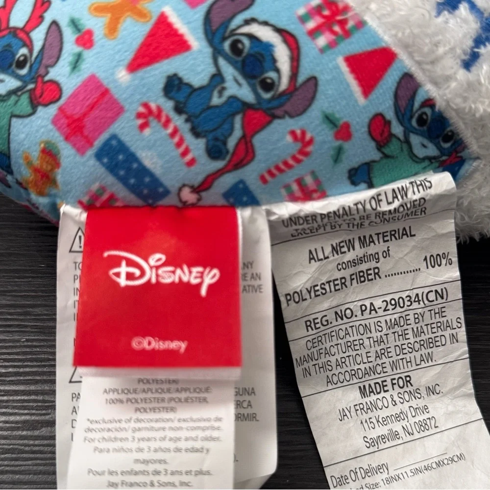 NWT Disney Stitch Candy Cane Blue & White Christmas Present Plush Pillow